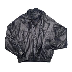 Wilsons Leather Vintage Double Layer Motorcycle Jacket Men's Size XLT Tall Black